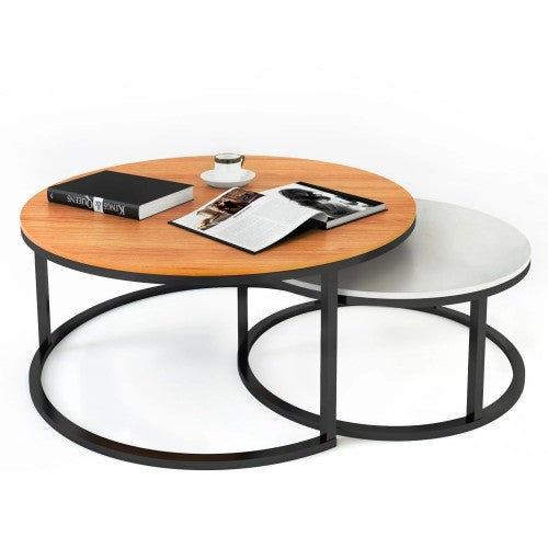 ODIKA 2-Piece Coffee Table Set, Modern Two Tone Nesting Coffee Tables with Industrial Wood Finish, Metal Frame for Home, Living Room ODIKA 2-Piece Coffee Table Set, Modern Two Tone Nesting Coffee Tables with Industrial Wood Finish, Metal Frame for Home, Living Room